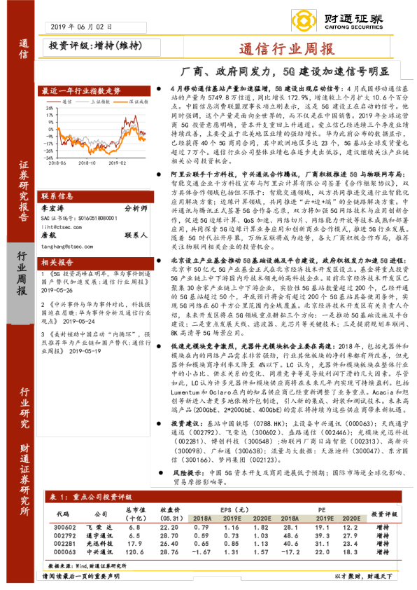 通信行业周报：厂商、政府同发力，5G建设加速信号明显