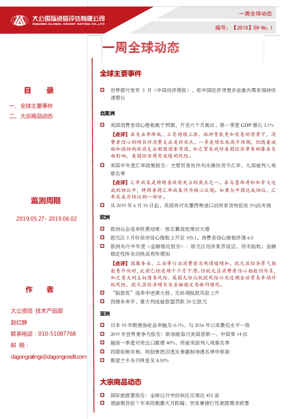 一周全球动态（2019.05.27- 2019.06.02）