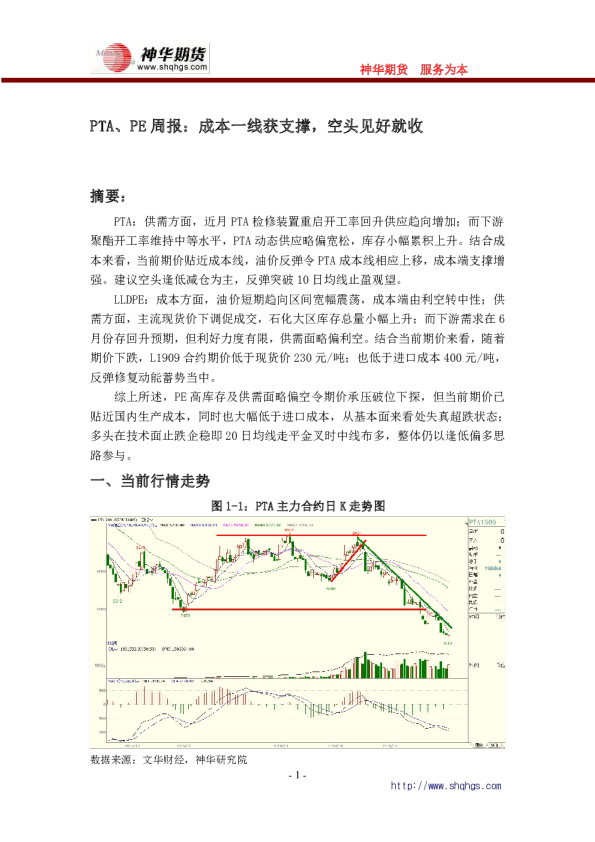 PTA、PE周报：成本一线获支撑，空头见好就收