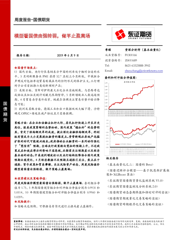 模型看国债由强转弱，做平止盈离场