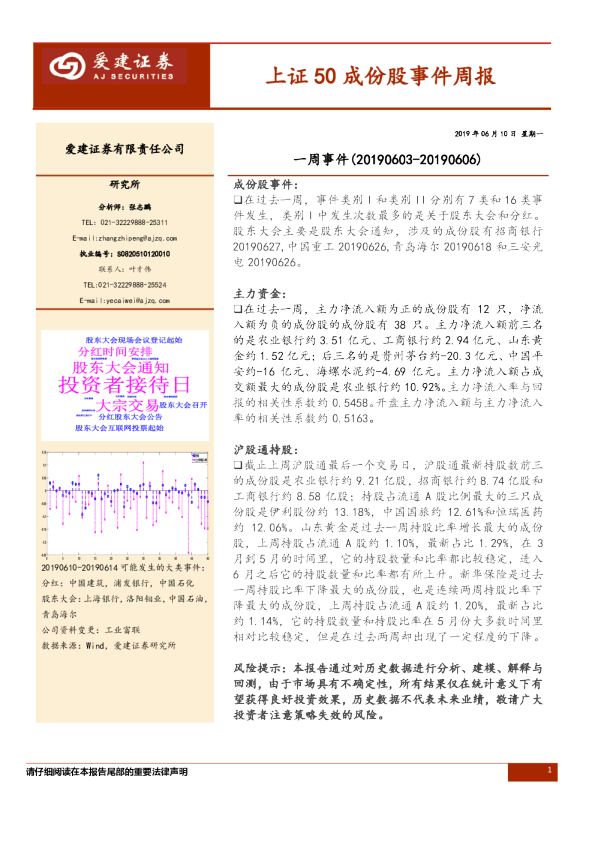 上证50成份股事件周报