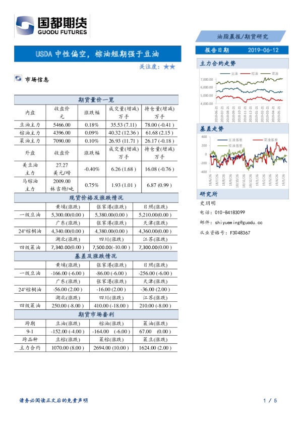 油脂晨报：USDA中性偏空，棕油短期强于豆油