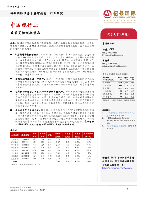 中国银行业：政策宽松预期重启