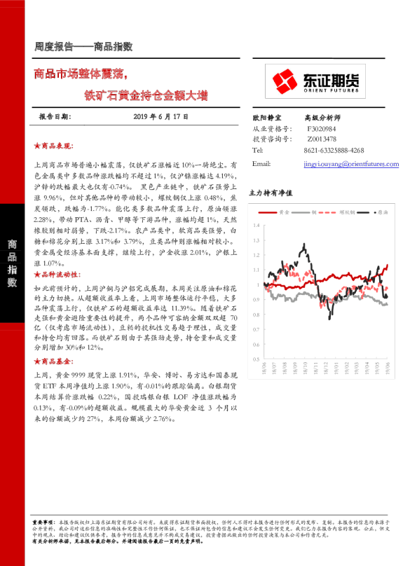 商品市场整体震荡，铁矿石黄金持仓金额大增