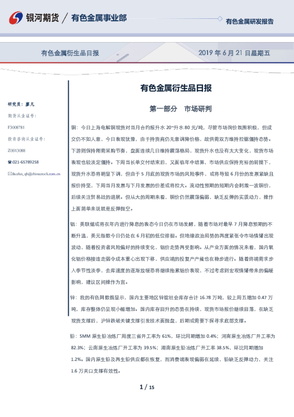有色金属衍生品日报
