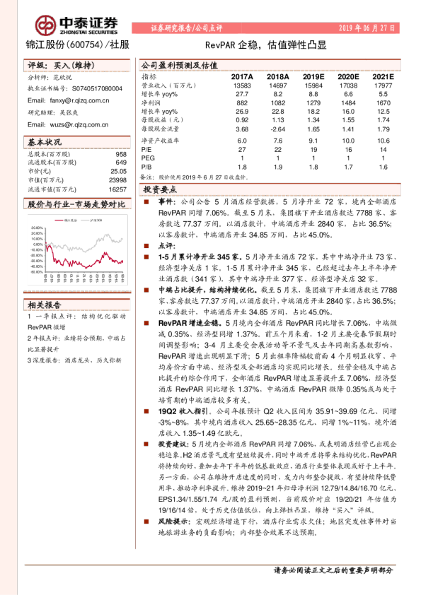 RevPAR企稳，估值弹性凸显