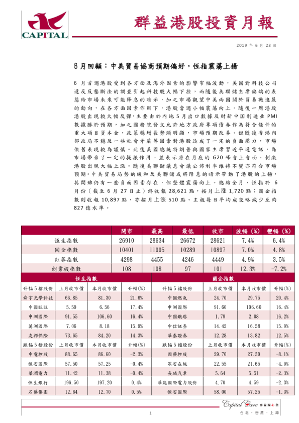 群益港股投资月报
