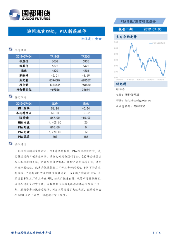 PTA日报：坊间流言四起，PTA斩获跌停