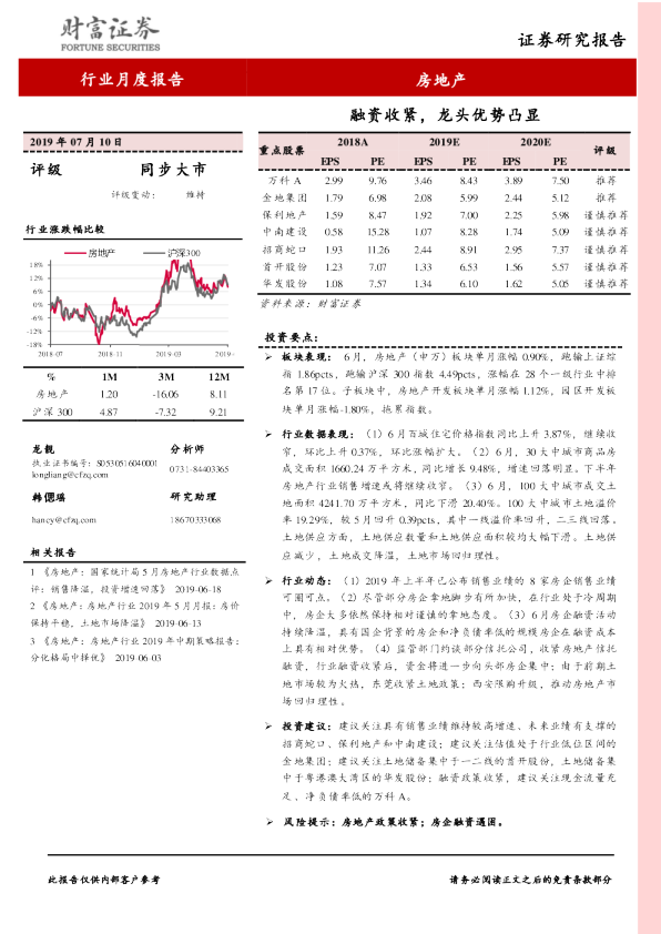 房地产行业月度报告：融资收紧，龙头优势凸显