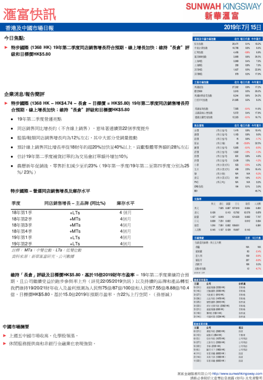 香港及中国市场日报