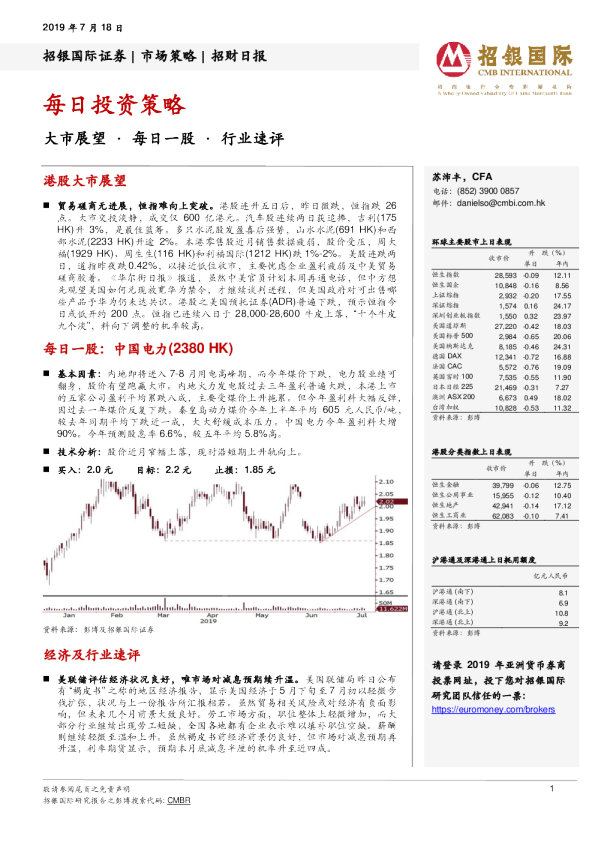 招银国际每日投资策略