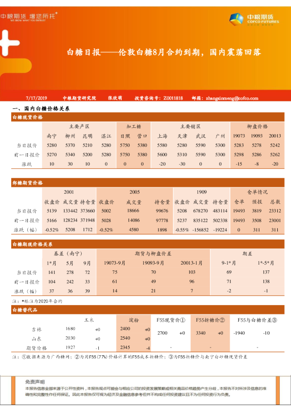 中粮期货白糖日报：伦敦白糖8月合约到期，国内震荡回落