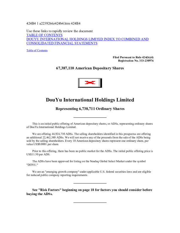 斗鱼美股招股说明书(2019-07-18版)