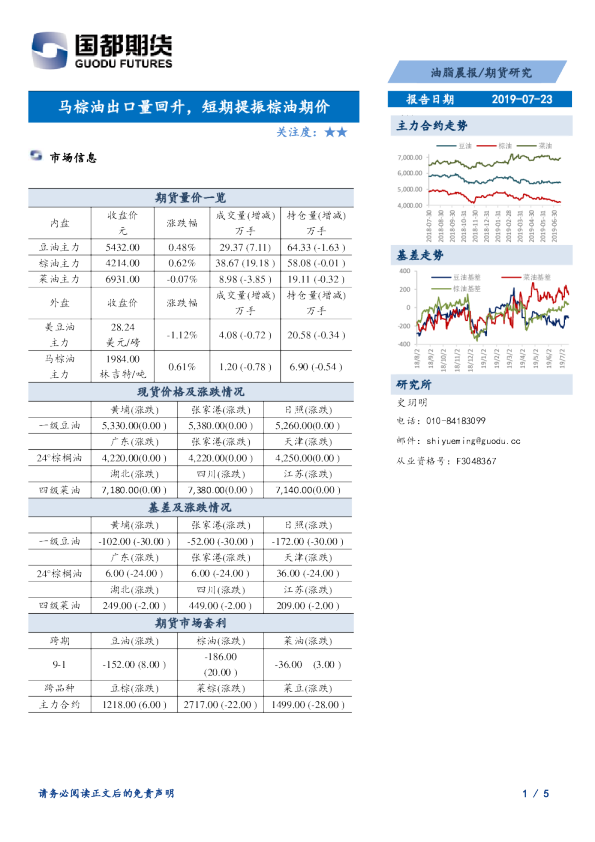 马棕油出口量回升，短期提振棕油期价