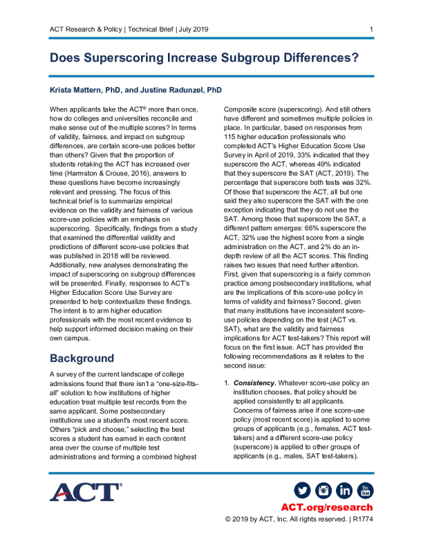 Does Superscoring Increase Subgroup Differences?