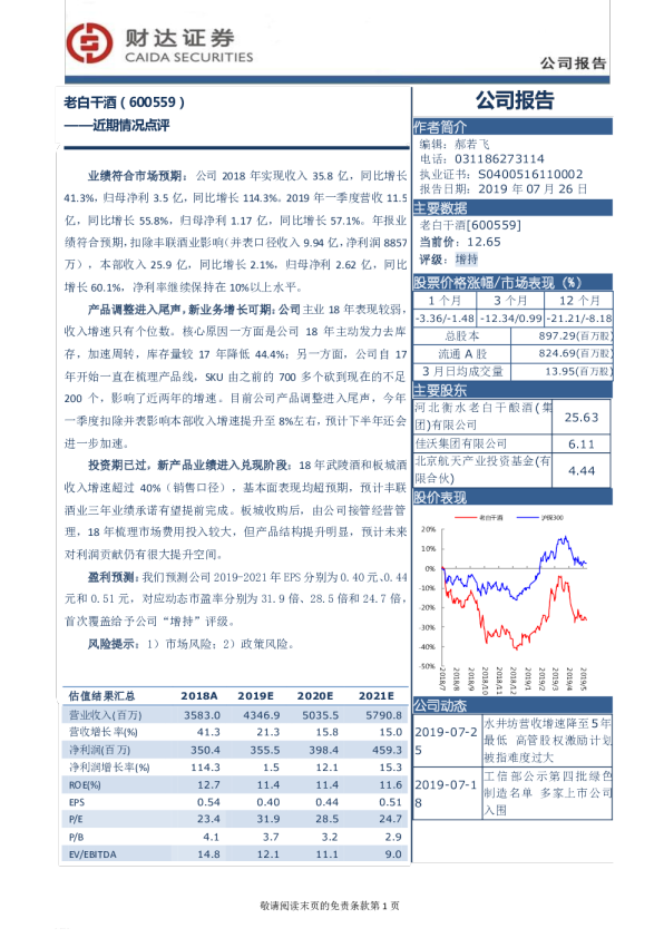 近期情况点评：老白干酒