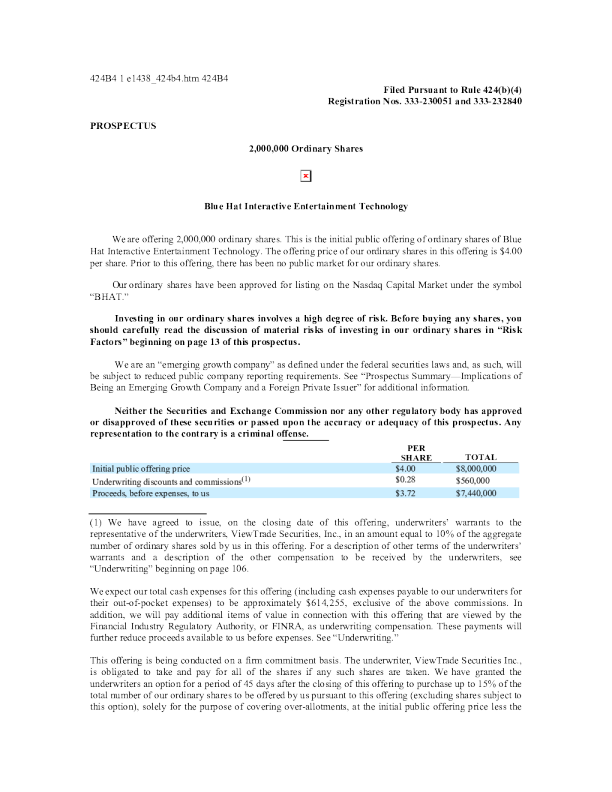 蓝帽子美股招股说明书(2019-07-29版)