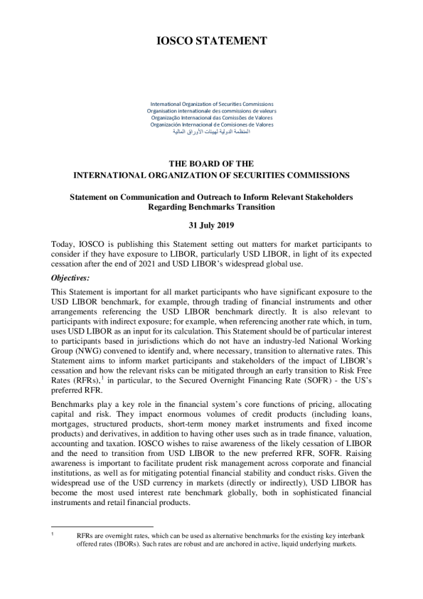 Statement on Communication and Outreach to Inform Relevant Stakeholders Regarding Benchmarks Transition