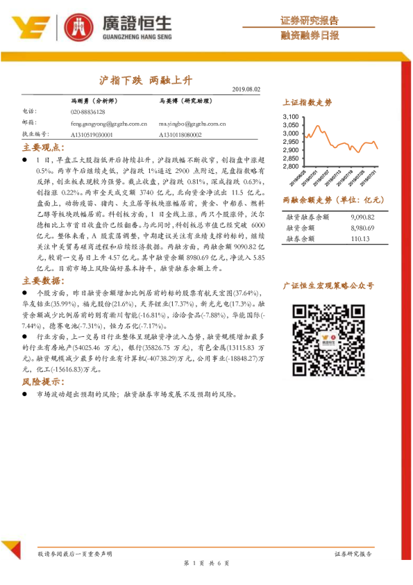 沪指下跌，两融上升