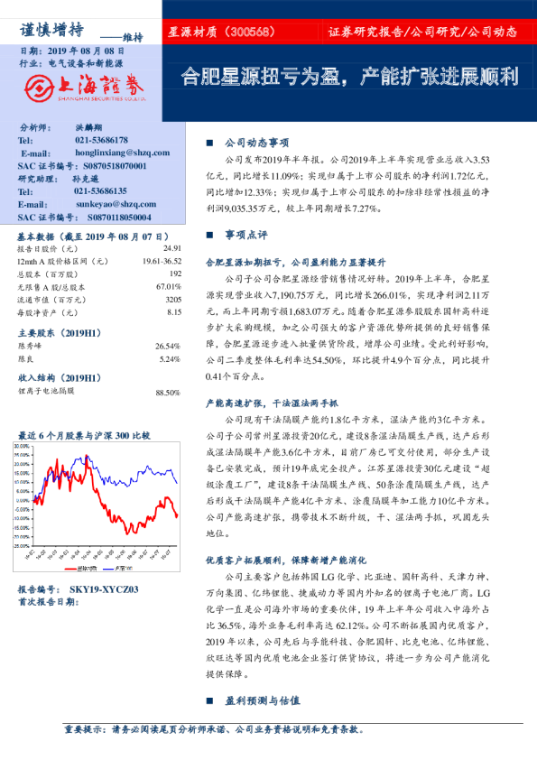 合肥星源扭亏为盈，产能扩张进展顺利