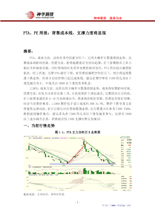 PTA、PE周报：背靠成本线，支撑力度将显现