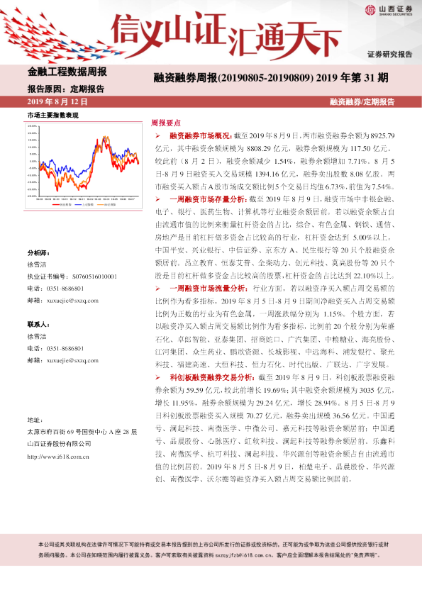 融资融券周报：2019年第31期