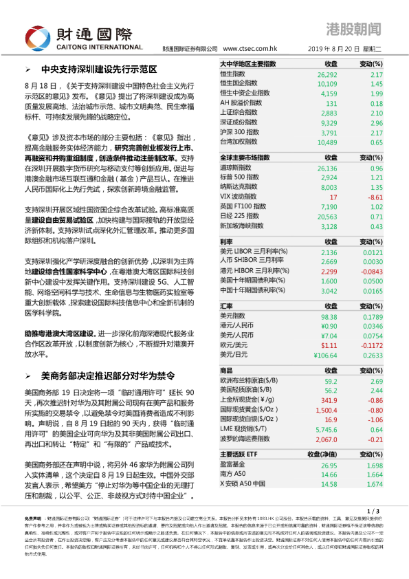 财通国际港股朝闻