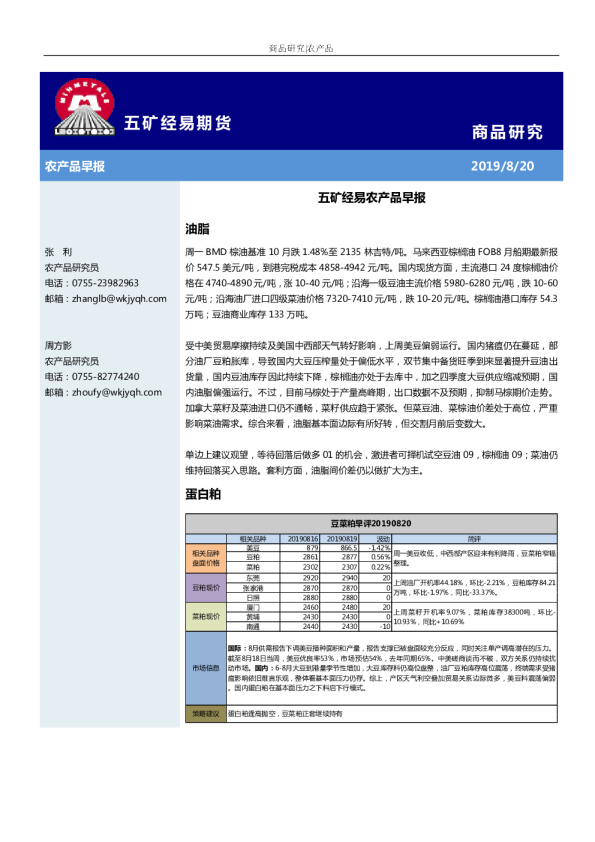 五矿经易农产品早报
