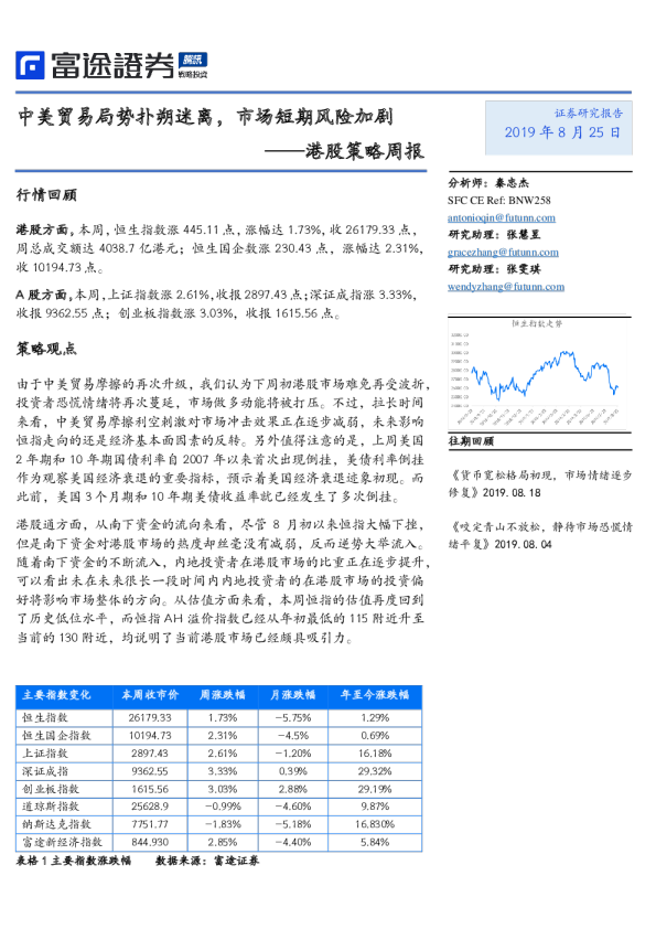 港股策略周报：中美贸易局势扑朔迷离，市场短期风险加剧
