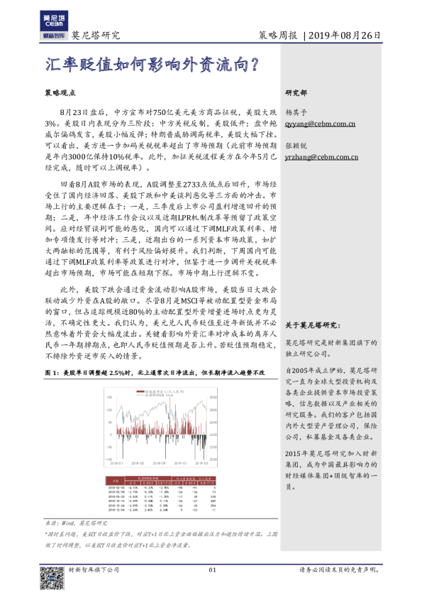 策略周报：汇率贬值如何影响外资流向？