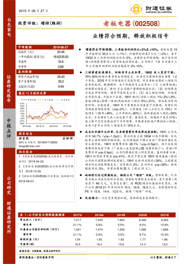 业绩符合预期，释放积极信号
