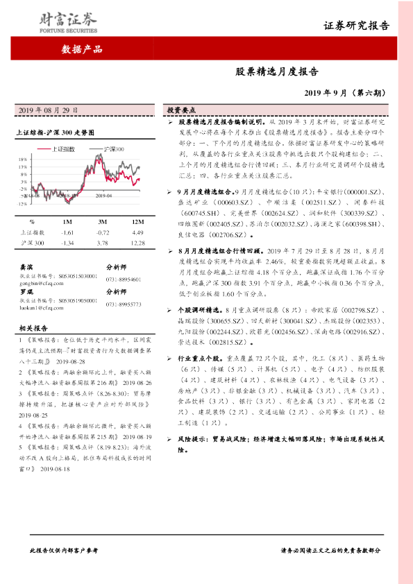 股票精选月度报告