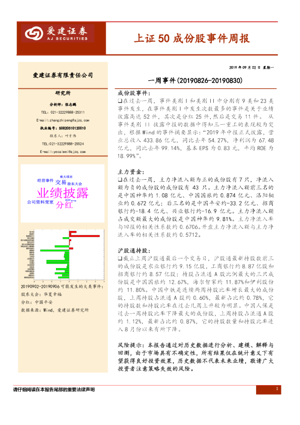 上证50成份股事件周报