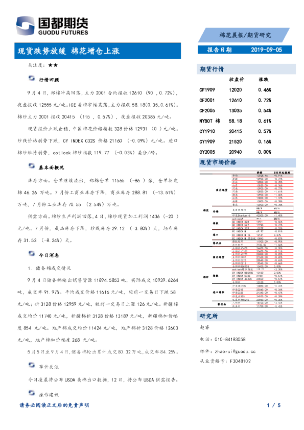 现货跌势放缓，棉花增仓上涨
