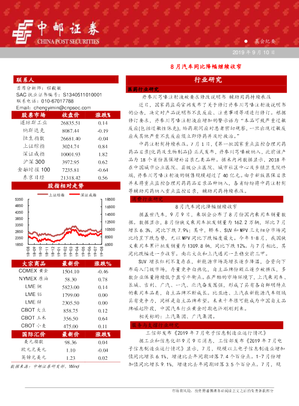 8月汽车同比降幅继续收窄