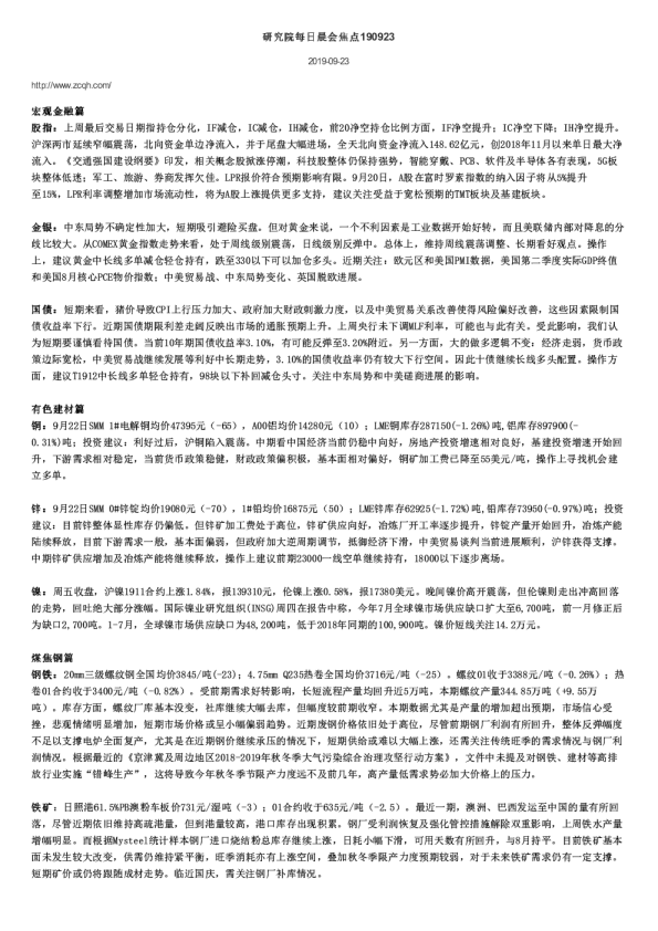 研究院每日晨会焦点