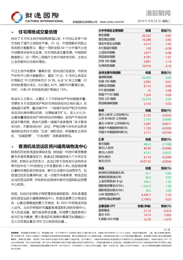 财通国际港股朝闻