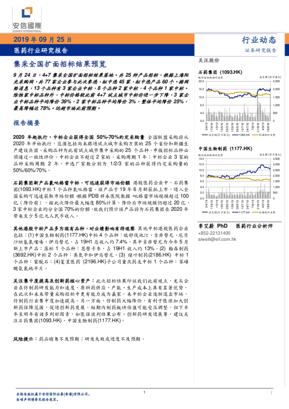 医药行业研究报告：集采全国扩面招标结果预览