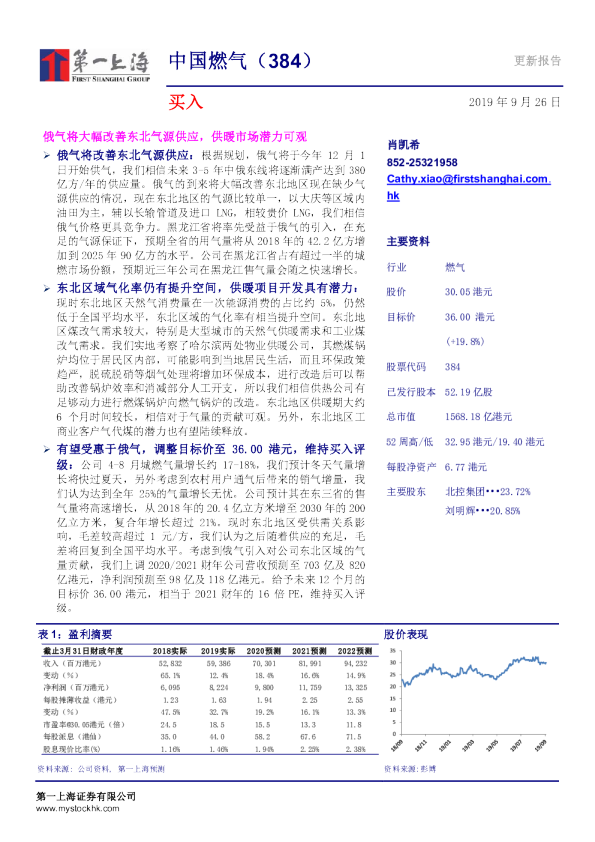 俄气将大幅改善东北气源供应，供暖市场潜力可观