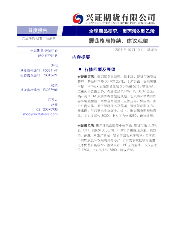 聚丙烯&聚乙烯日度报告：震荡格局持续，建议观望