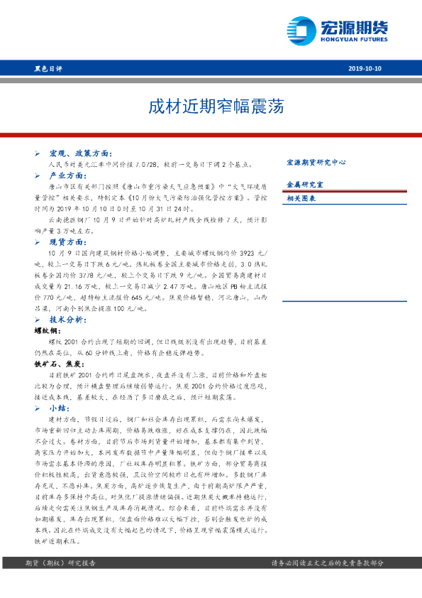黑色日评：成材近期窄幅震荡
