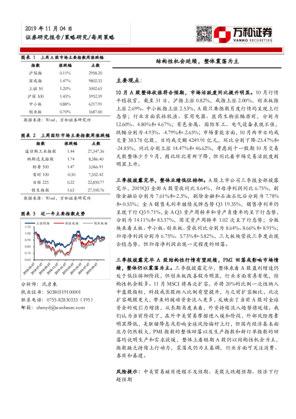 每周策略：结构性机会延续，整体震荡为主