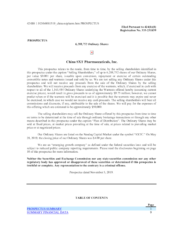 苏轩堂美股招股说明书(2019-11-05版)