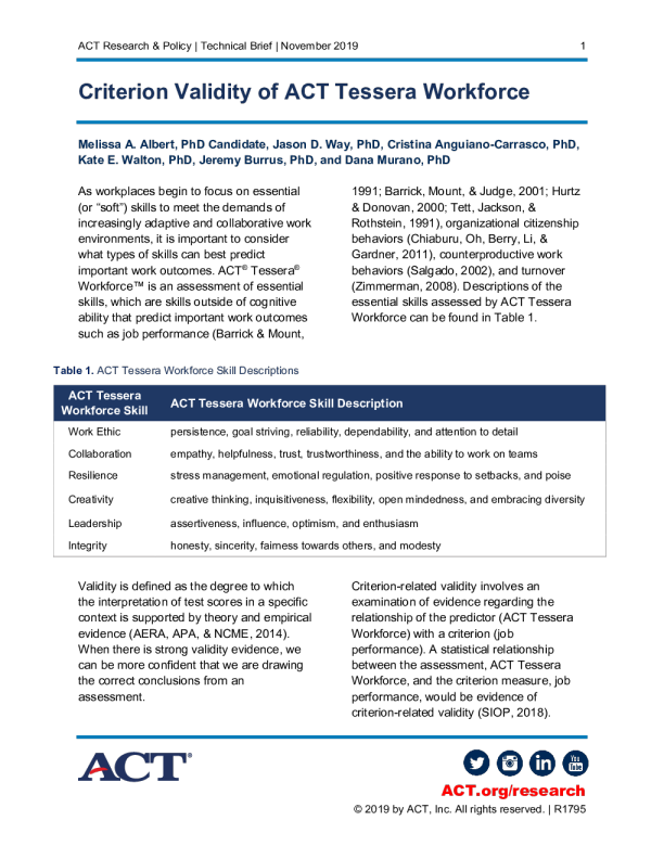Criterion Validity of ACT Tessera Workforce