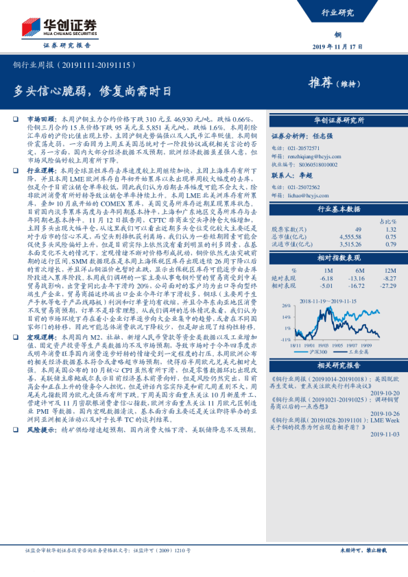 铜行业周报：多头信心脆弱，修复尚需时日