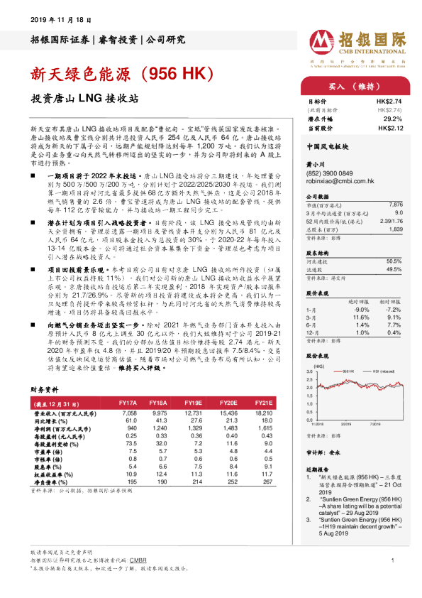投资唐山LNG接收站