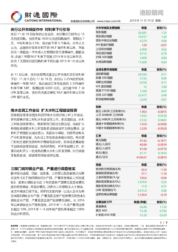 财通国际港股朝闻