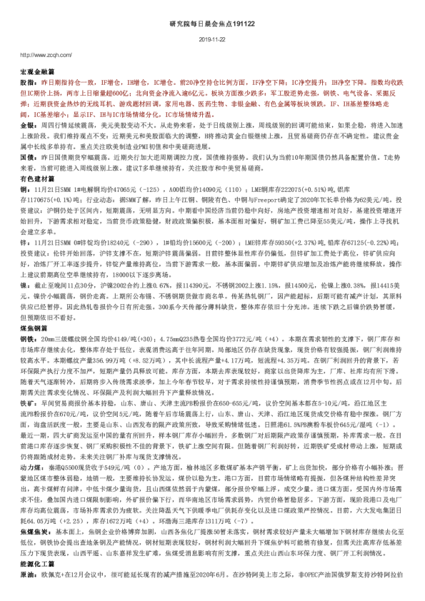 中财期货每日晨会焦点