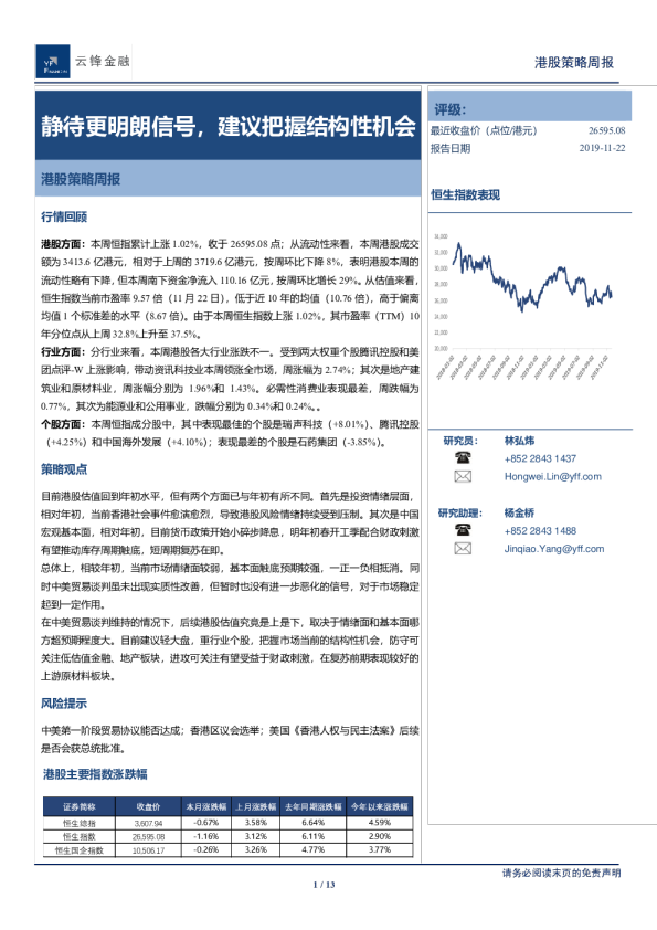 港股策略周报：静待更明朗信号，建议把握结构性机会