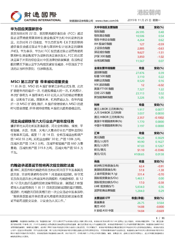 财通国际港股朝闻